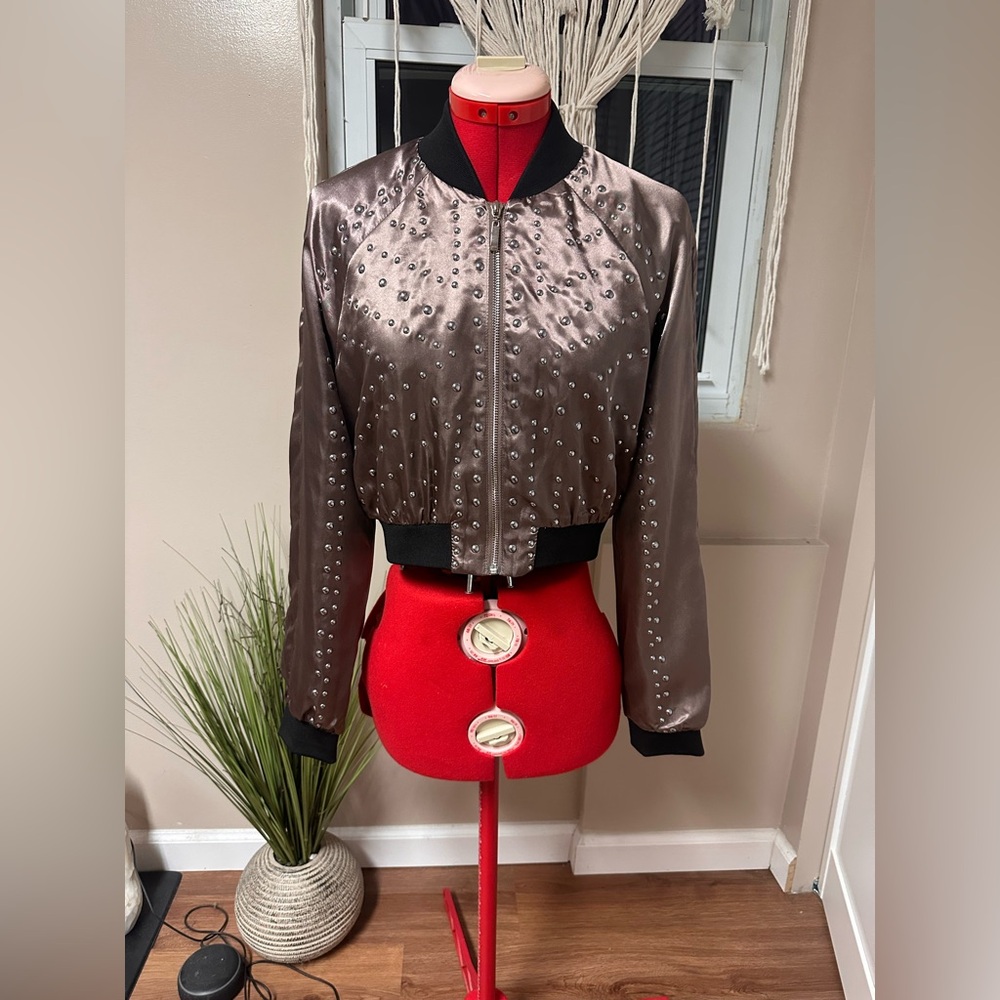 Studded Satin Bomber Jacket